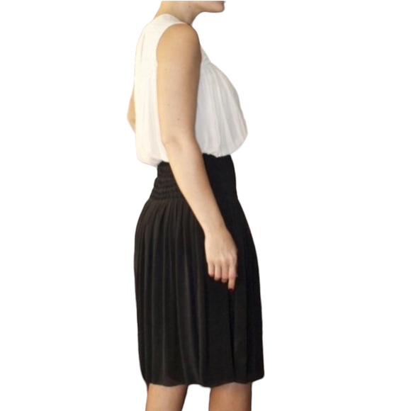 L'agence 100% Silk Diamond Pleated Dress Black Cream Size 2 - Picture 11 of 11